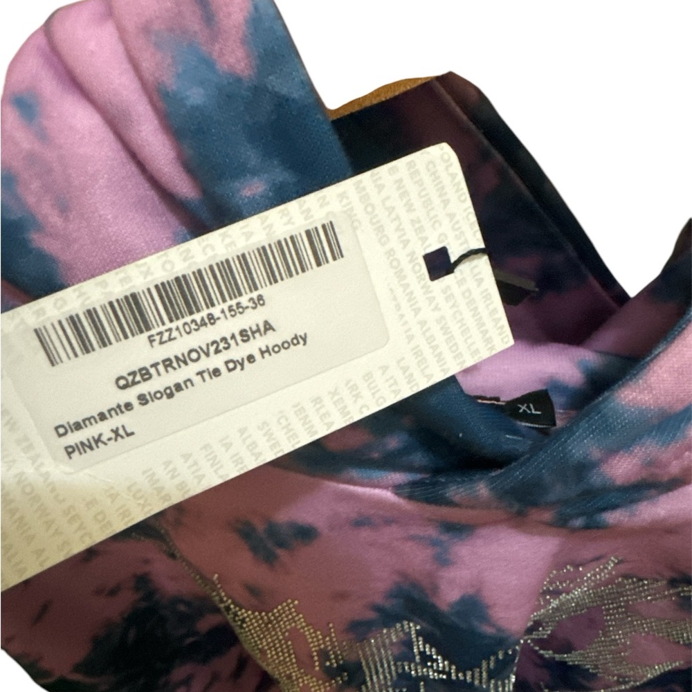 Boohoo Women Diamante Slogan Tie Dye Cropped Hoodie - Picture 3 of 5